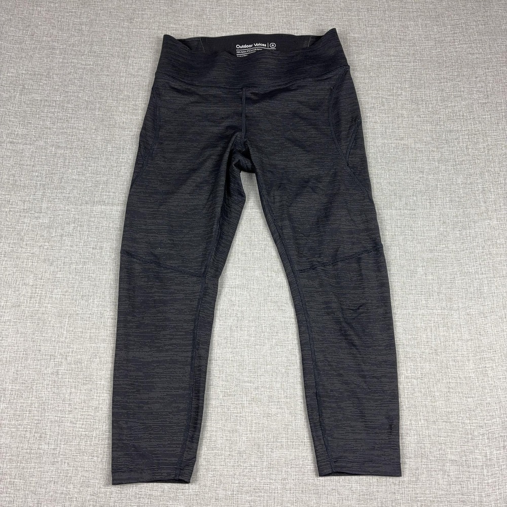 Outdoor Voices Leggings Womens M Gray Striped Mid Rise Ankle Pockets Yoga Gym